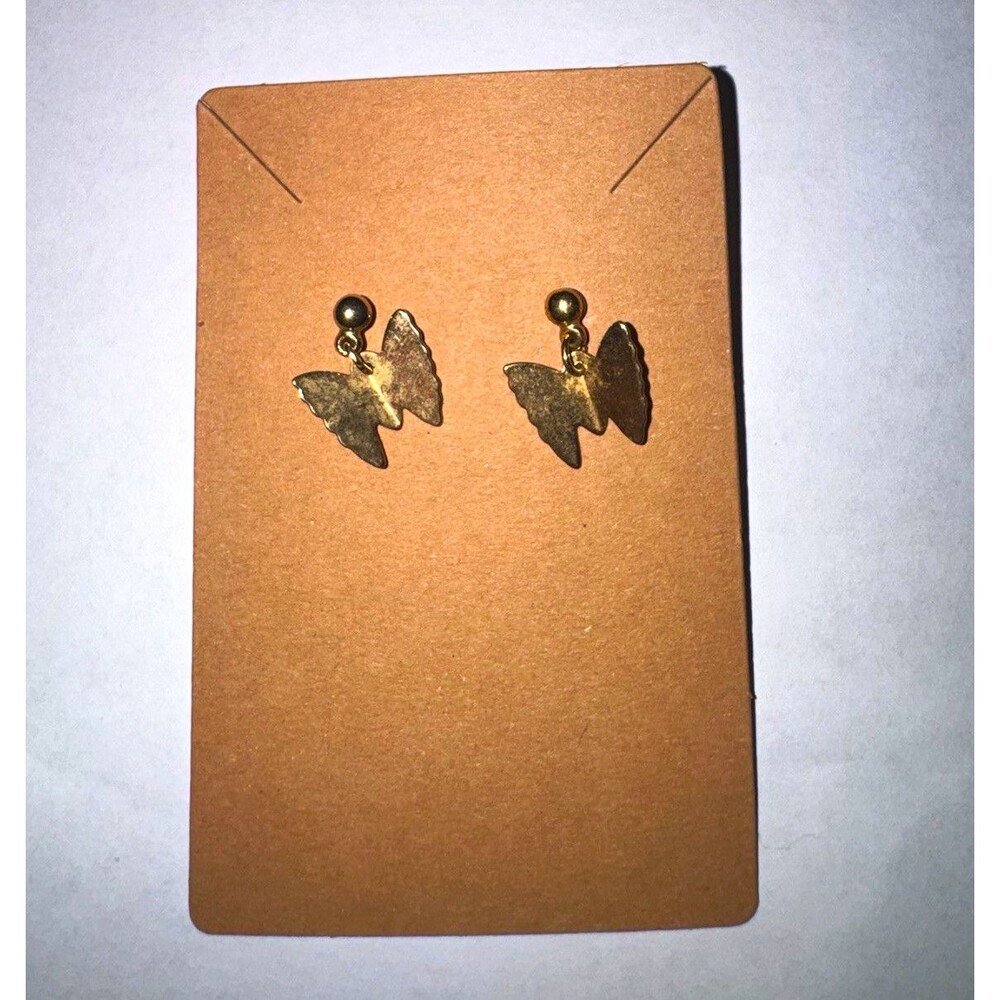 Gold Tone Metal Butterfly Stud Earrings Butterfly Closure No Stone for Lobe